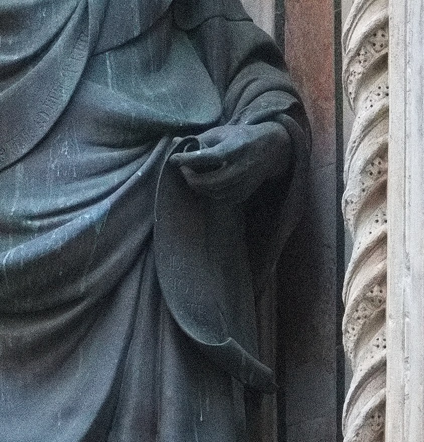 Open left hand detail from the exterior replica of Ghiberti’s St John the Baptist
